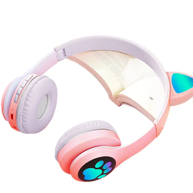 Cat Ear Bluetooth Headset Led - 猫耳ワイヤレスヘッドフォン Bluetooth 5.4 折りたたみ式ゲーミングヘッドセット マイク付き LEDライト