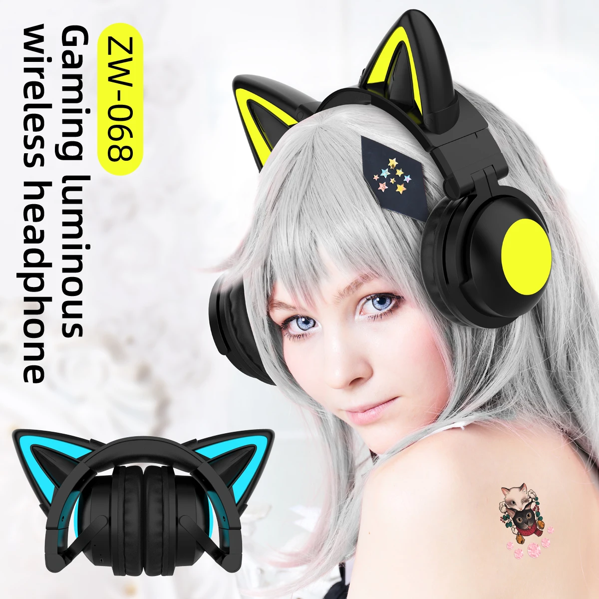 Cat Ear Bluetooth Headset Led - ZW068 Bluetooth ヘッドフォン LED ライト猫耳ヘッドセットワイヤレスイヤホンヘッドフォン Bluetooth