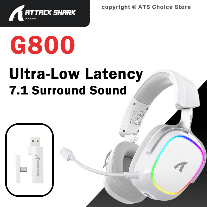 Gaming Headset With Mic Rgb - ATTACK SHARK G800 ワイヤレスゲーミングヘッドセット 7.1 RGB、50mmドライバー、2.4G/Bluetooth/有線接続、20ms低遅延、着脱式マイクヘッドホン