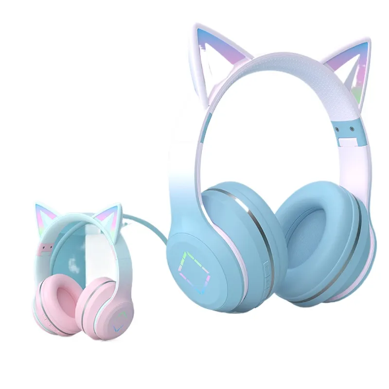 Cat Ear Bluetooth Headset Led - ワイヤレス Bluetooth ヘッドフォン猫耳 LED 発光ライトアップ長いバッテリー寿命ゲーミングヘッドセット女性女の子子供用かわいい