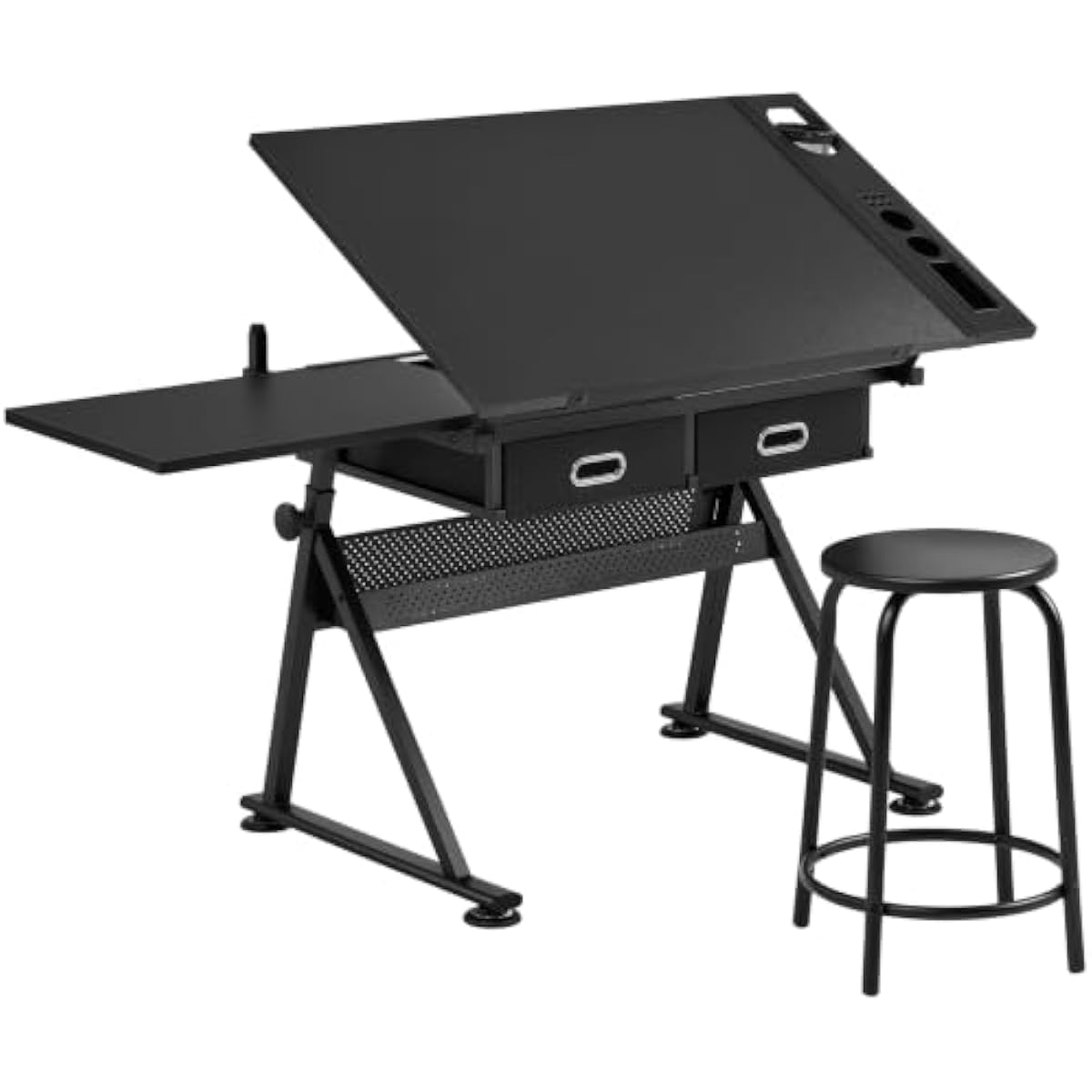 Laptops - 傾斜調整可能な作業台（傾斜角度0～60度、高さ調整範囲69.5～92.5cm）、伸縮式サイドシェルフ、ノートパソコン用プラットフォーム、デュアルファン付き